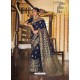 Navy Blue Designer Classic Wear Jacquard Silk Sari