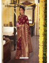 Maroon Designer Classic Wear Jacquard Silk Sari