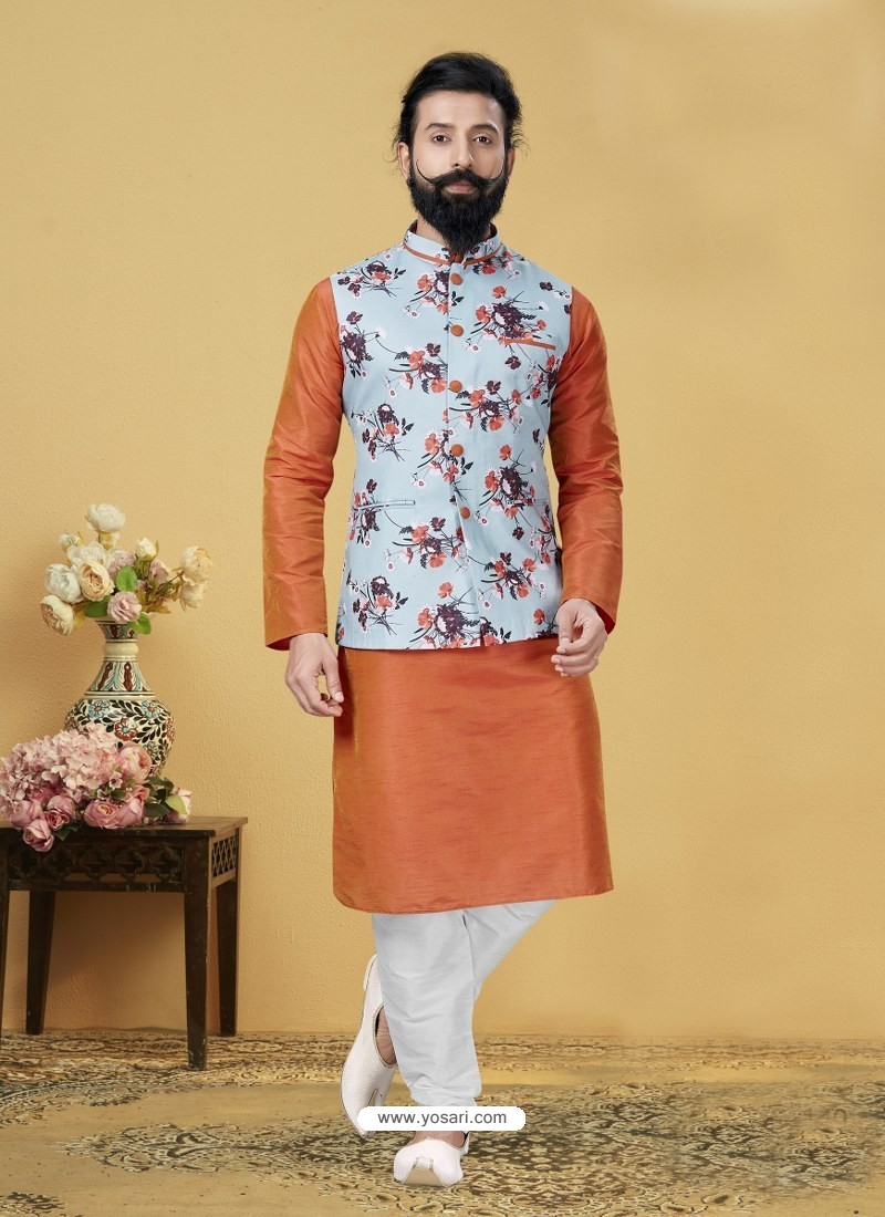 Orange Exclusive Readymade Kurta Pajama With Jacket