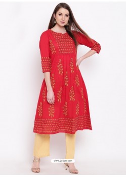 Red Designer Readymade Party Wear Kurti