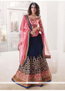 Intricate Navy Blue And Pink Embroidered Work A Line Lehenga Choli