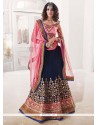 Intricate Navy Blue And Pink Embroidered Work A Line Lehenga Choli
