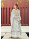 Aqua Grey Designer Silk Minakari Jacquard Palazzo Salwar Suit