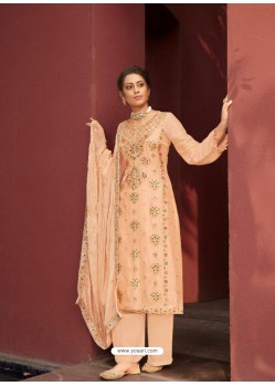 Light Orange Designer Silk Minakari Jacquard Palazzo Salwar Suit