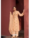 Light Orange Designer Silk Minakari Jacquard Palazzo Salwar Suit