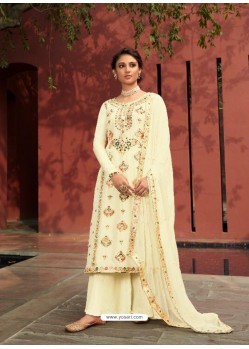 Off White Designer Silk Minakari Jacquard Palazzo Salwar Suit