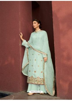 Sky Blue Designer Silk Minakari Jacquard Palazzo Salwar Suit