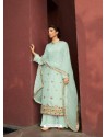 Sky Blue Designer Silk Minakari Jacquard Palazzo Salwar Suit