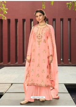 Peach Designer Silk Minakari Jacquard Palazzo Salwar Suit