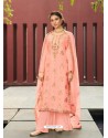 Peach Designer Silk Minakari Jacquard Palazzo Salwar Suit