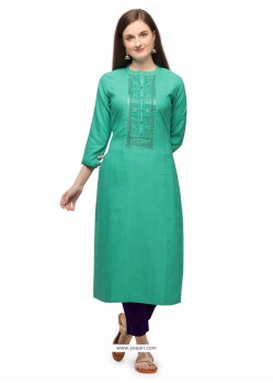 Aqua Mint Designer Casual Wear Fancy Liling Silk Kurti