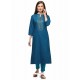 Teal Blue Designer Casual Wear Fancy Liling Silk Kurti