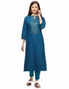 Teal Blue Designer Casual Wear Fancy Liling Silk Kurti