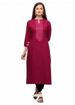 Rose Red Designer Casual Wear Fancy Liling Silk Kurti