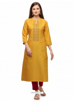 Yellow Designer Casual Wear Fancy Liling Silk Kurti