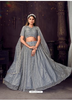 Grey Heavy Embroidered Designer Net Wedding Lehenga Choli