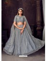 Grey Heavy Embroidered Designer Net Wedding Lehenga Choli