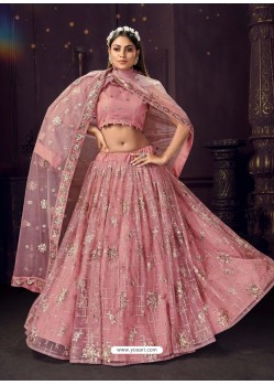 Pink Heavy Embroidered Designer Net Wedding Lehenga Choli