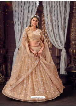 Light Beige Heavy Embroidered Designer Net Wedding Lehenga Choli