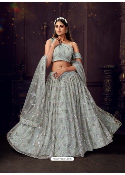 Silver Heavy Embroidered Designer Net Wedding Lehenga Choli