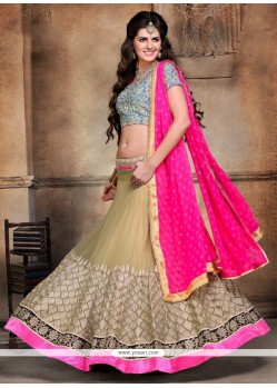Sparkling Embroidered Work Pink And Beige A Line Lehenga Choli
