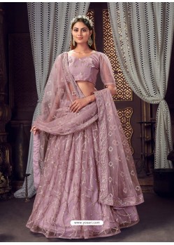 Dusty Pink Heavy Embroidered Designer Net Wedding Lehenga Choli