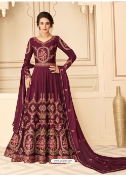 Deep Wine Latest Designer Heavy Embroidered Party Wear Anarkali Suit