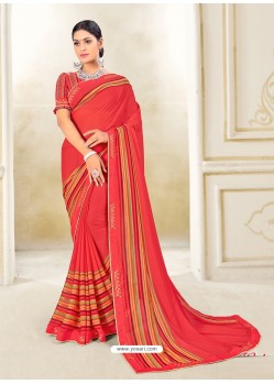 Red Scintillating Latest Designer Party Wear Sari