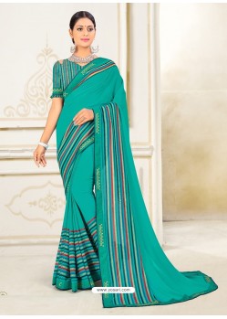 Aqua Mint Scintillating Latest Designer Party Wear Sari