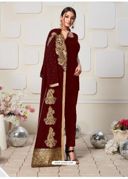 Maroon Latest Designer Heavy Embroidered Party Wear Front-Cut Anarkali Suit
