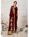 Maroon Latest Designer Heavy Embroidered Party Wear Front-Cut Anarkali Suit