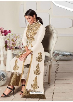 Off White Latest Designer Heavy Embroidered Party Wear Front-Cut Anarkali Suit