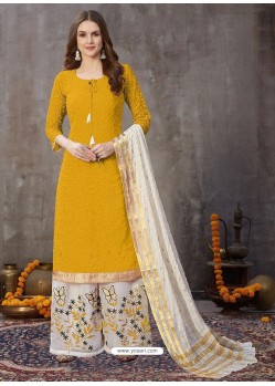 Yellow Designer Party Wear Embroidered Palazzo Suit