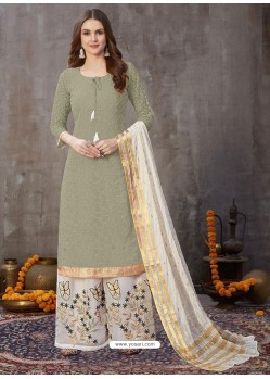 Olive Green Designer Party Wear Embroidered Palazzo Suit