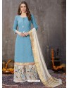 Blue Designer Party Wear Embroidered Palazzo Suit