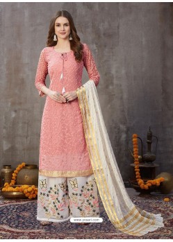 Pink Designer Party Wear Embroidered Palazzo Suit