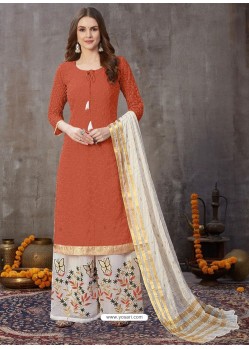 Red Designer Party Wear Embroidered Palazzo Suit