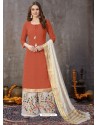 Red Designer Party Wear Embroidered Palazzo Suit