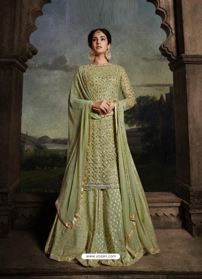 green latest designer heavy embroidered party wear wedding suit