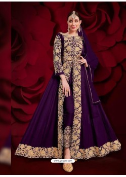 Purple Latest Designer Heavy Embroidered Party Wear Front-Cut Anarkali Suit