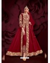 Tomato Red Latest Designer Heavy Embroidered Party Wear Front-Cut Anarkali Suit
