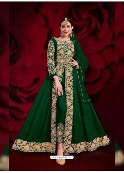 Forest Green Latest Designer Heavy Embroidered Party Wear Front-Cut Anarkali Suit