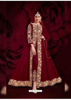 Maroon Latest Designer Heavy Embroidered Party Wear Front-Cut Anarkali Suit