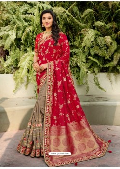 Tomato Red Dazzling Designer Wedding Wear Silk Sari