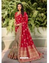 Tomato Red Dazzling Designer Wedding Wear Silk Sari