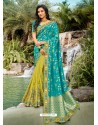 Turquoise Dazzling Designer Wedding Wear Silk Sari
