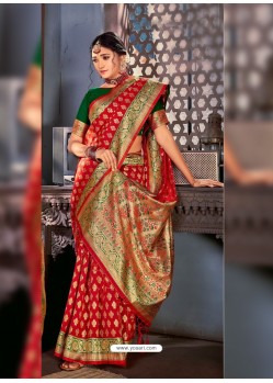 Red Designer Traditional Wear Art Silk Sari