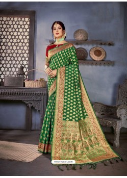 Forest Green Designer Traditional Wear Art Silk Sari