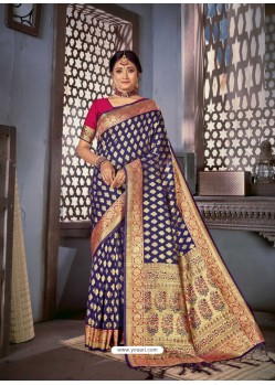 Navy Blue Designer Traditional Wear Art Silk Sari