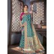 Teal Blue Designer Traditional Wear Art Silk Sari